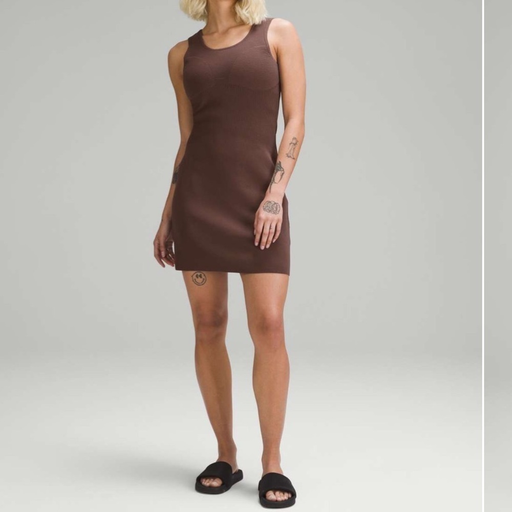 NWT Lululemon Tight Fit Knit Tank Dress Java Brown Casual Athleisure Sz L - Picture 13 of 13